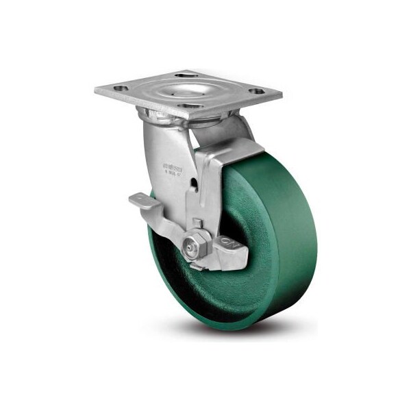 4 Series Swivel Plate Caster Cast Iron Top Lock Brake 4" Dia. 1000 Lb.